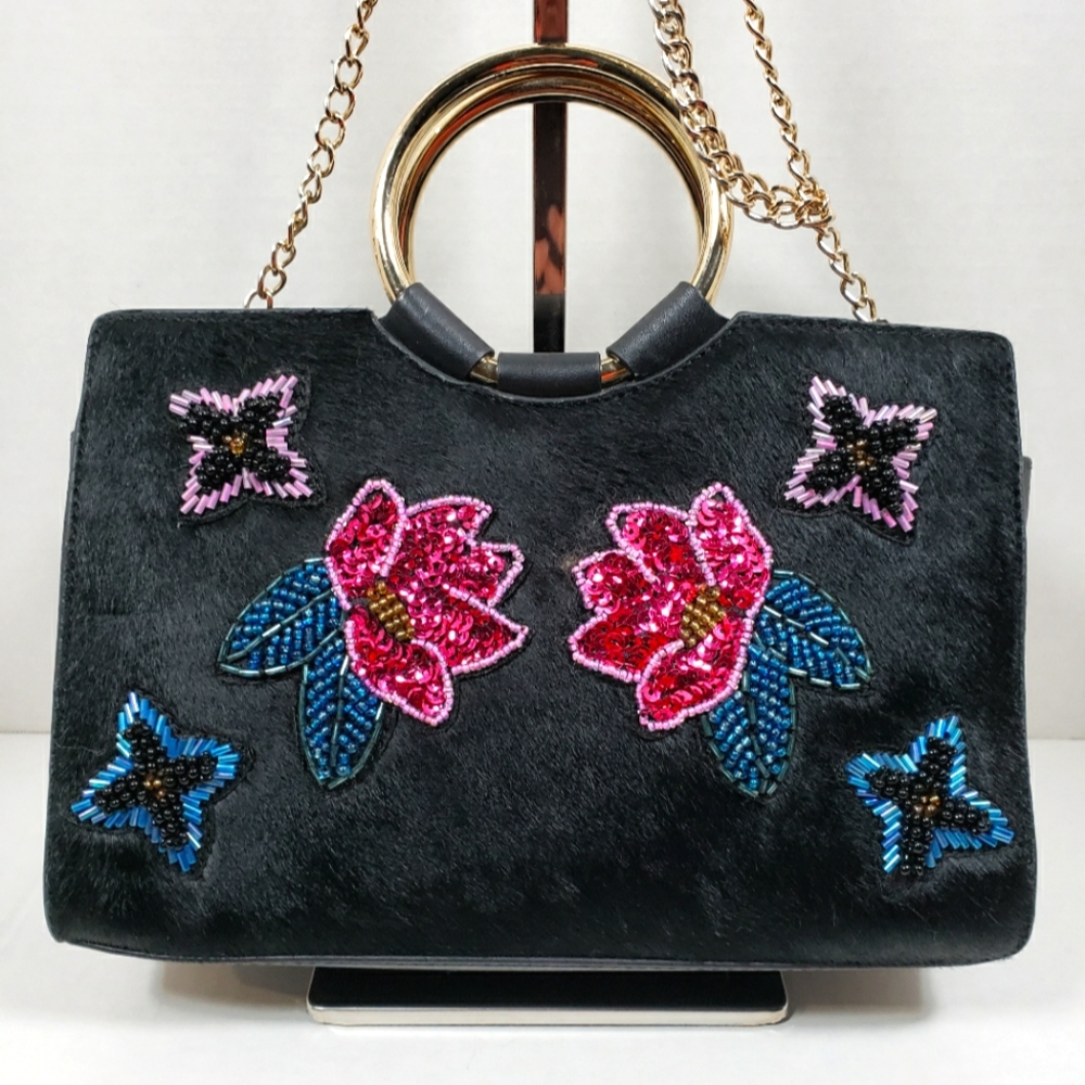 Henri Bendel Marquis Black Calf Satchel Purse